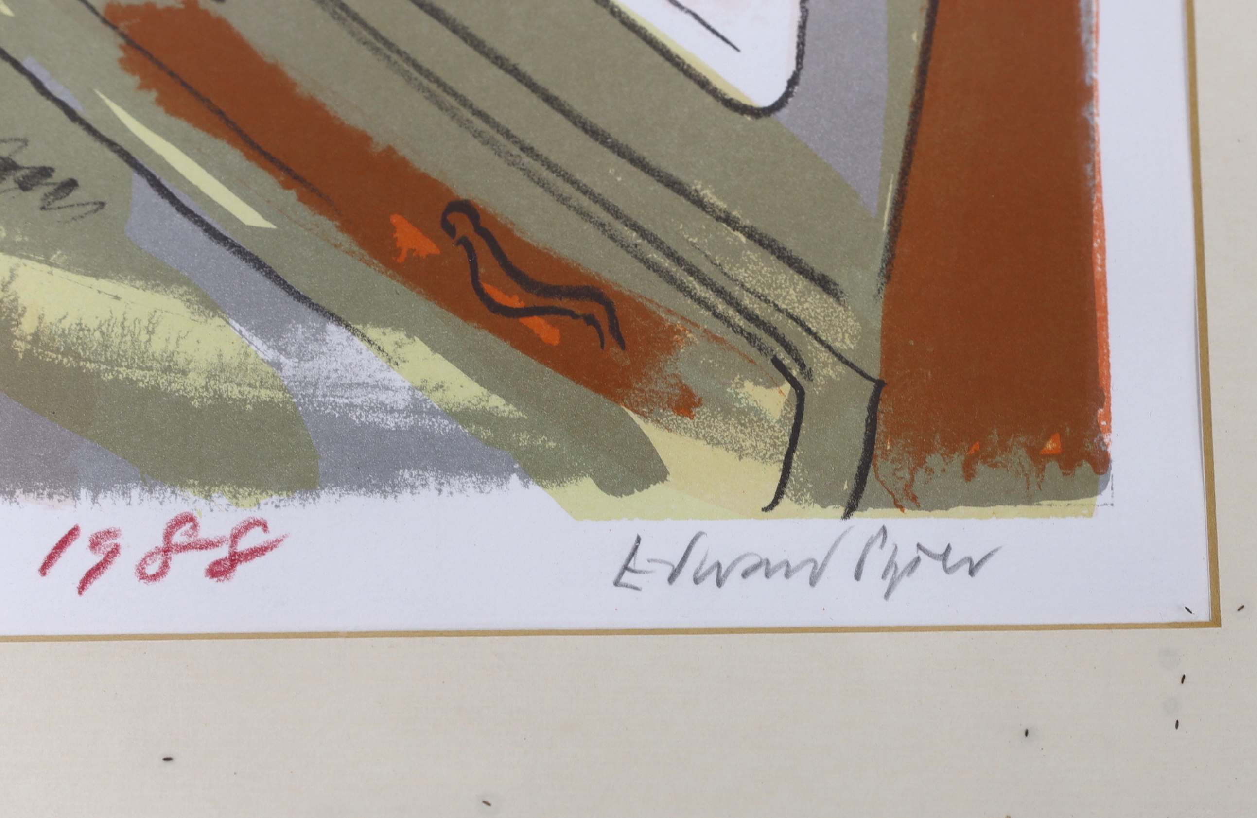 Edward Piper (1938-1990), colour lithograph, 'Hotel de Calais à Nice', signed in pencil, artist proof with inscription 'To Kate with love from Edward, Christmas 1988', 49 x 63cm
